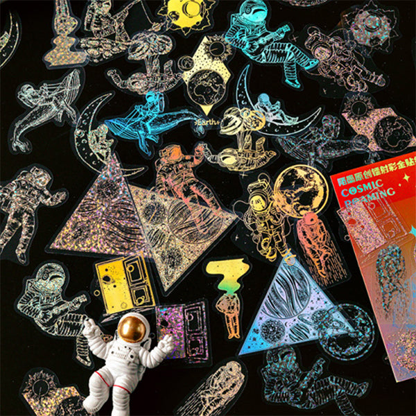 Magical Astronaut Cosmic Roaming Stickers | Holographic Space Travel Sticker | Holo Embellishment for Scrapbooking | Resin Filler (45 pcs)