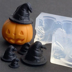 3D Witch Hat Silicone Mold (4 Cavity) | Pointed Hat Mold for Halloween Craft | Soft Clear Mould for UV Resin Art