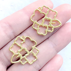 Hydrangea Bouquet Open Bezel Charm | Flower Deco Frame for UV Resin Filling | Floral Pendant (2 pcs / Gold / 22mm x 22mm)