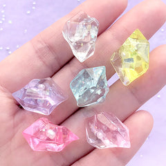 Gemstone Resin Cabochon with Glitter and Pearl | Crystal Embellishments | Faux Gems | Kawaii Decoden Supplies (6 pcs / Mix / 14mm x 22mm)