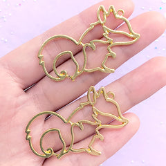 Fox Open Bezel Charm | Forest Animal Pendant | Kawaii Deco Frame | UV Resin Jewelry DIY (2 pcs / Gold / 46mm x 31mm)