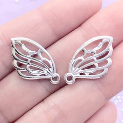 Butterfly Wing Open Bezel Charm for UV Resin Filling | Kawaii Resin Jewelry Supplies (2 pcs / Silver / 13mm x 23mm / 2 Sided)