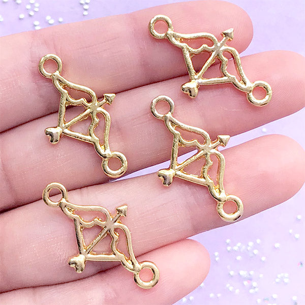 Arrow and Bow Connector Charm | Open Bezel for UV Resin Craft | Valentine's Day Wedding Jewelry DIY (4 pcs / Gold / 16mm x 28mm)