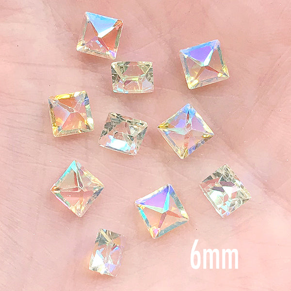 AB Clear Square Resin Rhinestones  Faceted Point Back Rhinestone