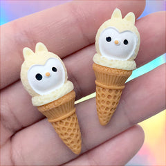 Owl Shaped Ice Cream Cabochons | Kawaii Sweet Deco | Decoden Phone Case DIY | Fake Food Jewellery Supplies (2 pcs / 14mm x 38mm)