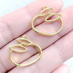 Japanese Sweet Open Bezel Charm | Bunny Pendant | Rabbit Daifuku Deco Frame of UV Resin Filling (2 pcs / Gold / 20mm x 18mm)