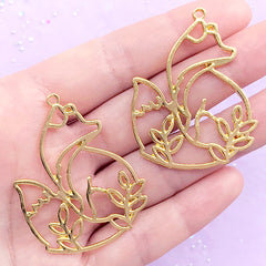 Forest Fox Open Bezel Charm | Animal Deco Frame for Resin Filling | Kawaii UV Resin Jewellery Supplies (2 pcs / Gold / 35mm x 44mm)