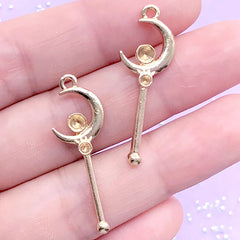 Magical Girl Moon Wand Charm | Mahou Kei Pendant | Kawaii Jewelry Supplies (2 pcs / Gold / 11mm x 33mm)