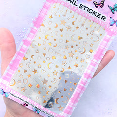 Moon Star Heart Geometry Nail Art Stickers | Gold Foiled Sticker | Magical Girl Embellishments for Resin Craft