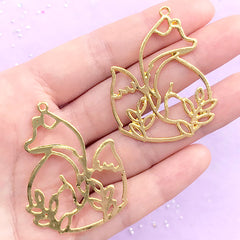 Forest Fox Open Bezel Charm | Animal Deco Frame for Resin Filling | Kawaii UV Resin Jewellery Supplies (2 pcs / Gold / 35mm x 44mm)