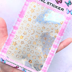 Gold Foiled Star Moon Heart Stickers | Gold Foil Embellishments for Resin Art | Kawaii Nail Deco