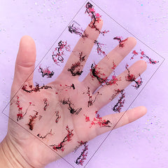 Plum Blossom Chinese Painting Clear Film Sheet | Floral Embellishments | Flower Resin Inclusions | Resin Jewelry Making