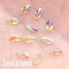 Faceted Navette Resin Rhinestones | AB Clear Pointed Back Rhinestone | Bling Bling Deco | Jewellery DIY Supplies (12 pcs / 3mm x 6mm)