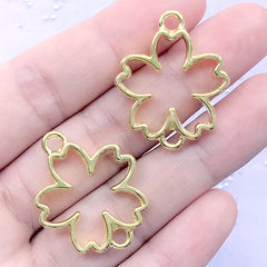 Cherry Blossom Open Bezel Connector Charm | Sakura Deco Frame for UV Resin Filling | Flower Jewellery Supplies (2 pcs / Gold / 24mm x 29mm)