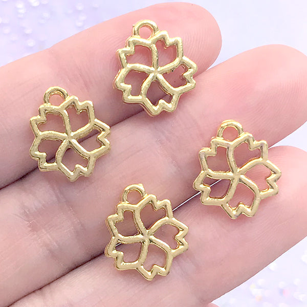 Mini Sakura Open Bezel for UV Resin Filling | Small Cherry Blossom Deco Frame | Kawaii Craft Supplies (4 pcs / Gold / 12mm x 14mm)