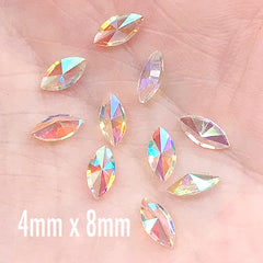 Navette Resin Rhinestones in AB Clear Color | Faceted Point Back Rhinestone | Bling Bling Decoration | Nail Art Supplies (10 pcs / 4mm x 8mm)