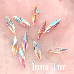 AB Clear Navette Point Back Rhinestones | Faceted Resin Rhinestone | Bling Bling Jewelry Supplies (10 pcs / 3mm x 11mm)