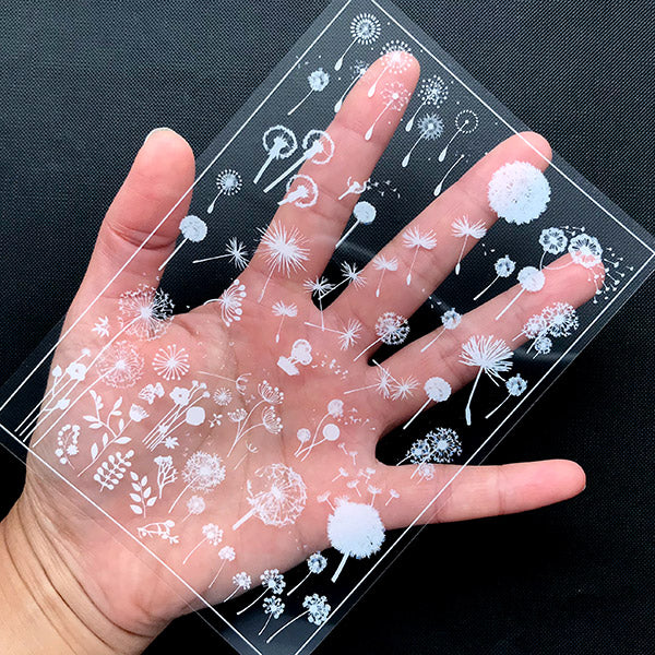 White Dandelion Clear Film Sheet | Resin Jewellery Supplies | Taraxacum Flower Embellishments | Floral Resin Inclusions