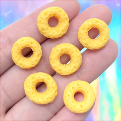 Cereal Rings Cabochons in Actual Size | Fake Food Embellishments | Faux Sweets Jewelry DIY (6 pcs / Yellow / 14mm x 15mm)