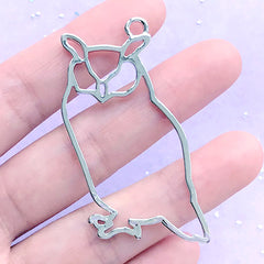 Owl Open Bezel Pendant | Bird Charm | Animal Deco Frame | Kawaii UV Resin Art Supplies (1 piece / Silver / 30mm x 52mm)