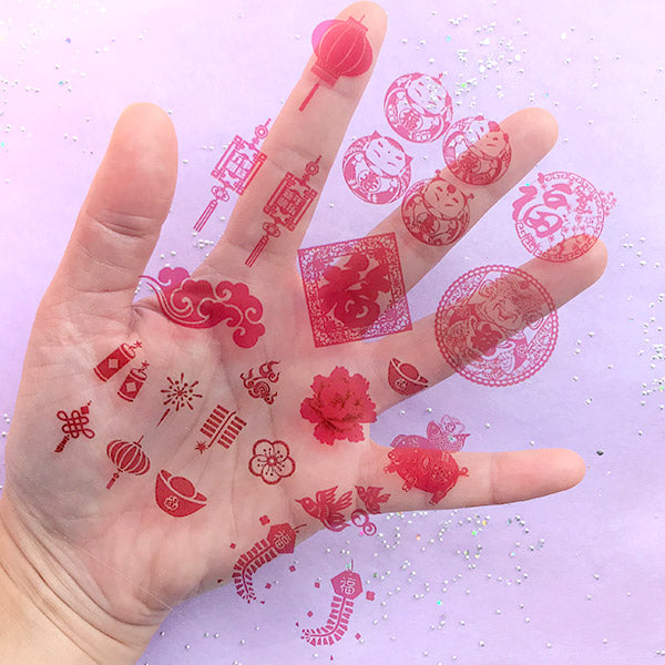 Spring Festival Window Paper Cut Clear Film Sheet | Oriental Chinese New Year Item Embellishments | Resin Craft Supplies