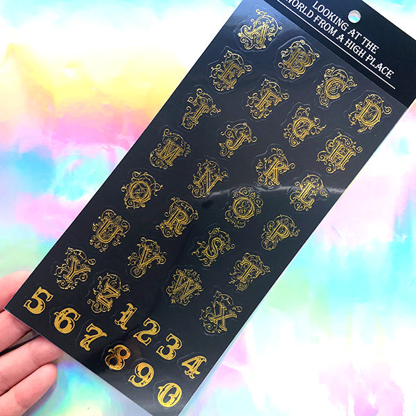 Filigree Alphabet and Number Stickers with Gold Foil