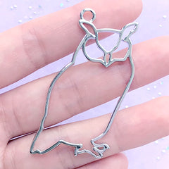 Owl Open Bezel Pendant | Bird Charm | Animal Deco Frame | Kawaii UV Resin Art Supplies (1 piece / Silver / 30mm x 52mm)