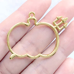 Pumpkin with Trident Open Bezel Charm | Kawaii Halloween Jewelry DIY | Open Frame for Resin Filling (1 piece / Gold / 40mm x 31mm)