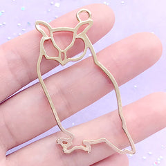 Owl Open Back Bezel Charm | Bird Deco Frame for UV Resin Filling | Kawaii Resin Craft Supplies (1 piece / Gold / 30mm x 52mm)