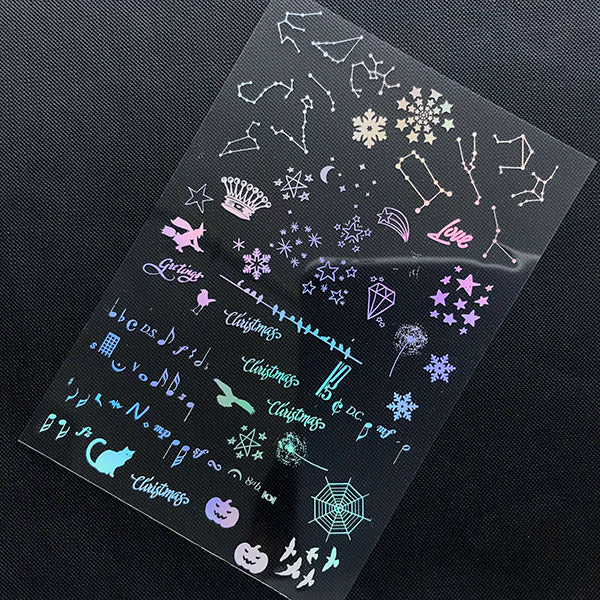 Holographic Constellation Christmas Halloween Musical Note Clear Film Sheet | UV Resin Jewelry Making | Kawaii Craft Supplies