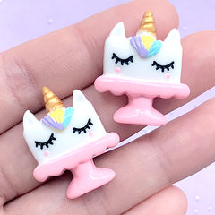 CLEARANCE Rainbow Unicorn Cake Embellishments | Kawaii Cabochons | Sweets Decoden Supplies | Cute Resin Flatback (2 pcs / Pink / 22mm x 28mm)