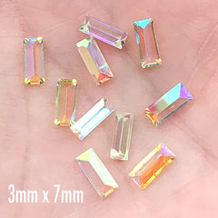 AB Clear Rectangle Resin Rhinestones for Jewellery Making | Faceted Rectangular Rhinestone | Embellishment for Nail Designs (10 pcs / 3mm x 7mm)