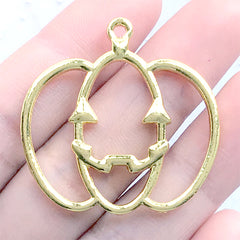 Pumpkin Open Bezel Charm for UV Resin Filling | Halloween Deco Frame | Kawaii Jewelry DIY (1 piece / Gold / 35mm x 35mm)