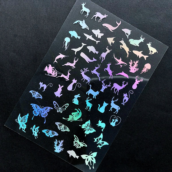 Holographic Animal Clear Film Sheet for UV Resin Art | Deer Fish Butterfly Embellishments | Magical Resin Inclusions
