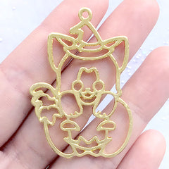 Witch Puppy with Halloween Pumpkin Open Bezel Charm | Spooky Dog Deco Frame for UV Resin Filling (1 piece / Gold / 33mm x 48mm)