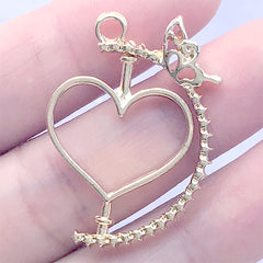 Kawaii Rotary Open Bezel Charm with Butterfly | Spinning Heart Deco Frame for UV Resin Filling | Kawaii Jewellery Supplies (1 piece / Gold / 23mm x 33mm)