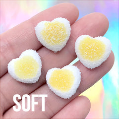 Sugar Candy Cabochons in Actual Size | Faux Heart Gummy Candies | Fake Food Embellishment | Kawaii Decoden (4 pcs / Yellow / 17mm x 16mm)