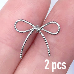 Mini Ribbon Nail Charms in 3D | Small Metal Embellishment for Resin Craft | Nail Design (2 pcs / Silver / 15mm x 13mm)