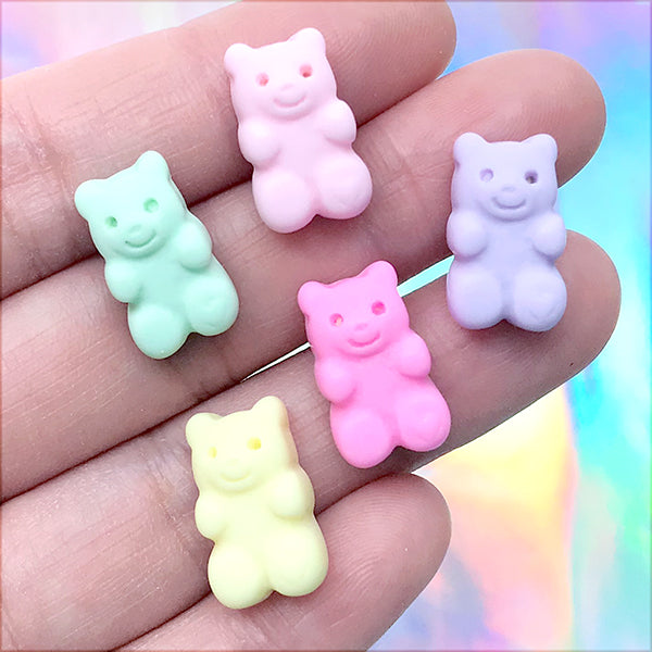 Pastel Bear Candy Cabochons | Kawaii Decoden Embellishments | Fake Candies  | Sweets Deco Supplies (5 pcs / Mix / 10mm x 17mm)