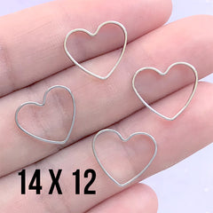 Small Heart Deco Frame for UV Resin Filling | Heart Open Back Frame | Wedding Jewellery Supplies (4 pcs / Silver / 14mm x 12mm)