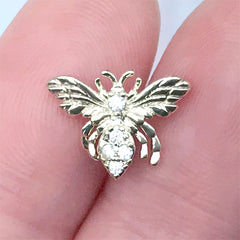 Luxury Bee Nail Charm with Rhinestones | Bling Bling Nail Art Embellishment | Sparkle Insect Resin Inclusion (1 piece / Gold / 13mm x 10mm)