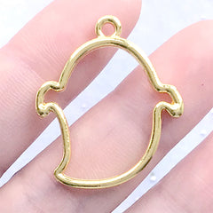 Ghost Open Bezel Charm for UV Resin Jewelry Making | Halloween Deco Frame for Resin Filling (1 piece / Gold / 25mm x 30mm)