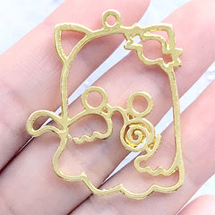 Ghost Kitty with Lollipop Open Bezel | Spooky Cat Charm | Halloween Deco Frame for UV Resin Filling (1 piece / Gold / 33mm x 40mm)