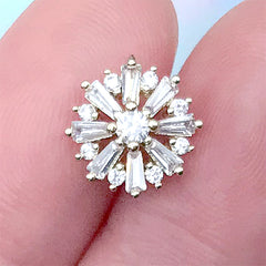 Round Snowflake Rhinestone Nail Charm | Luxury Metal Embellishment | Bling Bling Nail Designs (1 piece / Gold / 10mm)