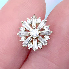 Round Snowflake Rhinestone Nail Charm | Luxury Metal Embellishment | Bling Bling Nail Designs (1 piece / Gold / 10mm)