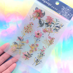 Red Flower Stickers with Gold Foil | Gold Foiled Floral Sticker | Resin Inclusions | Scrapbooking Supplies (3 Sheets)