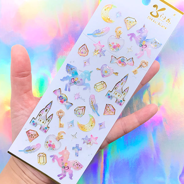 Glittery Fairytale Resin Stickers | Castle Unicorn Fairy Potion Diamond Candy Moon Sticker | Embellishments for Scrapbooking