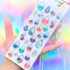 Glittery Teardrop Resin Stickers | Dried Flower Pressed Flower Stickers | Home Decoration | Scrapbook Supplies | Card Making