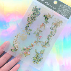 Golden Flower Stickers | Floral Sticker with Gold Foil | Planner Deco Sticker | Embellishments for Scrapbooking (3 Sheets)