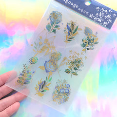 Flower Stickers with Gold Foil | Golden Floral Embellishments for Resin Art | Home Decoration (3 Sheets)